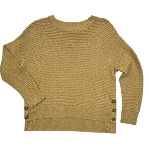 Joie Marled Mustard Textured Knit Side Button Hi-Lo Sweater L